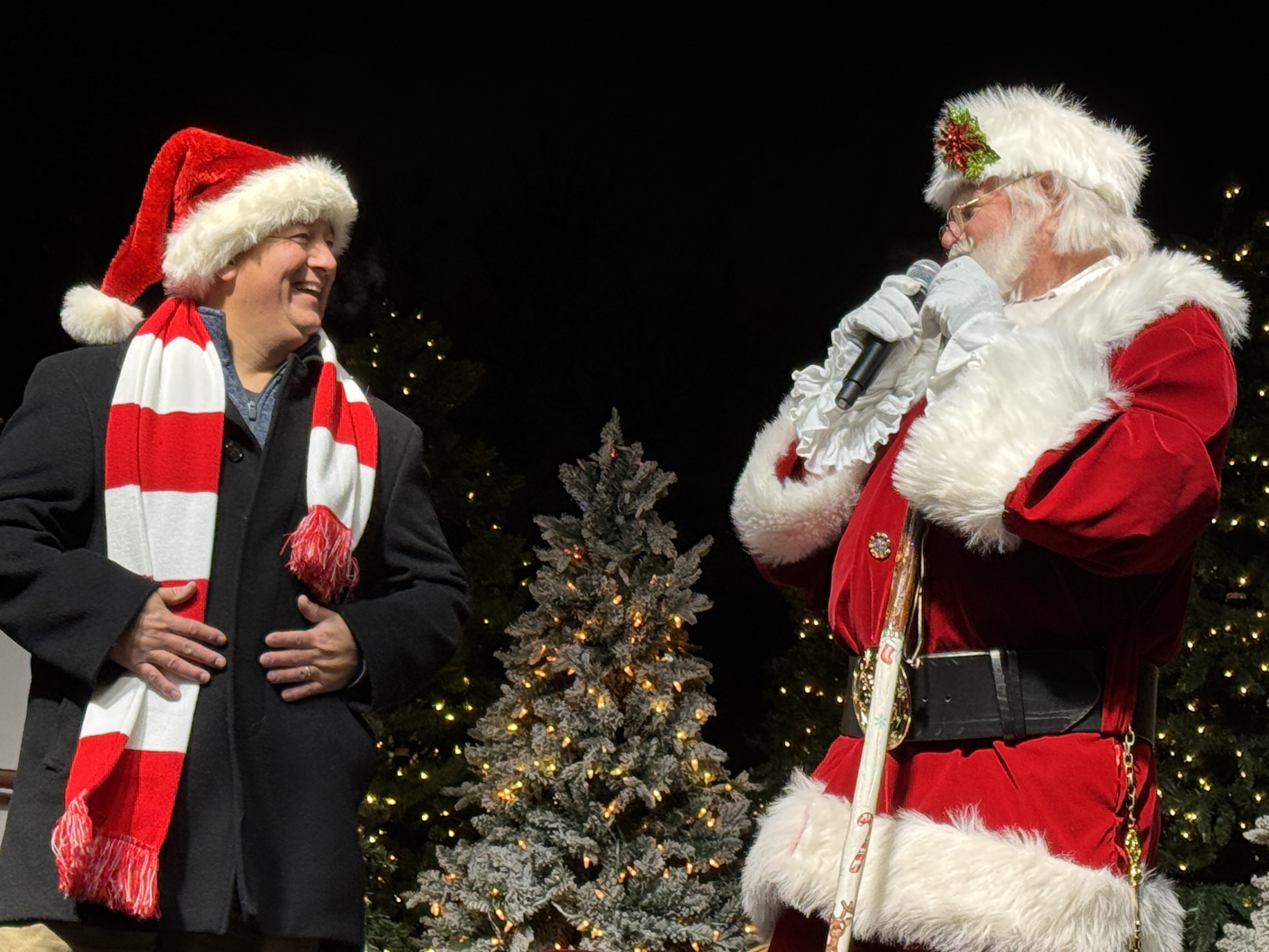 Mayor Robert Simison and Santa on the Christmas in Meridian Main Stage.